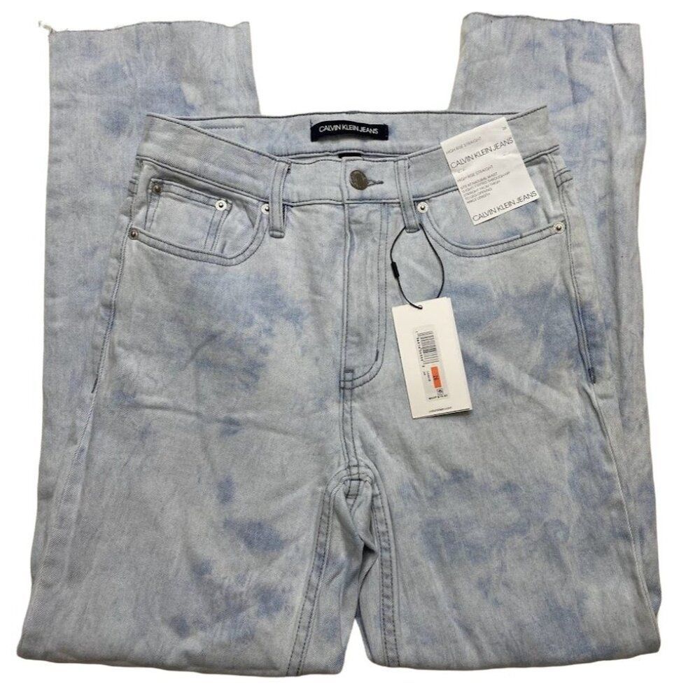 Calvin Klein Bleached Ankle Jeans Women's 26 High Rise Straight Stretch NEW